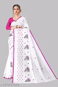 CHAMUNDA Women's Semi Linen Cotton Saree With Blouse Piece For Wedding And Function Wear (Pink  White)-thumb2