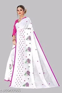 CHAMUNDA Women's Semi Linen Cotton Saree With Blouse Piece For Wedding And Function Wear (Pink  White)-thumb1