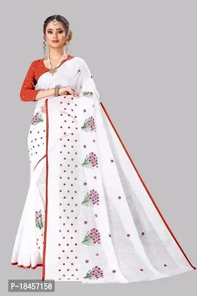 Stylish Fancy Designer Linen Cotton Saree With Blouse Piece For Women-thumb0