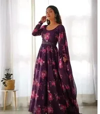 Stylish Purple Georgette Printed Stitched Ethnic Gown With Dupatta For Women-thumb1