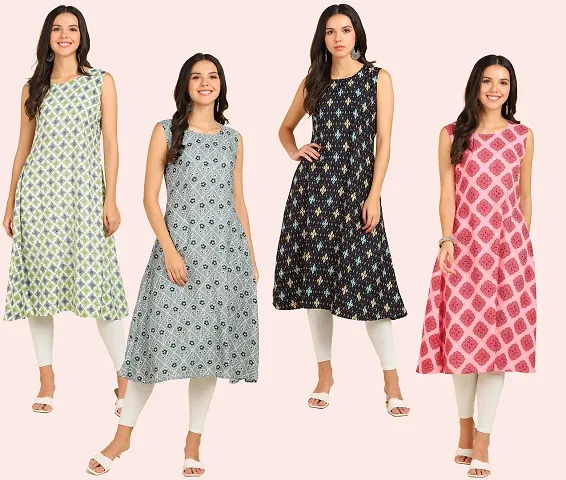 Stylish Anarkali American Crepe Stitched Kurti For Women, Pack Of 4