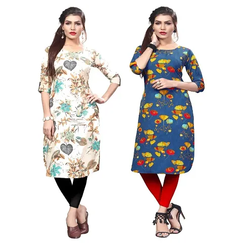 Combo Of 2 Crepe Printed Straight Kurta