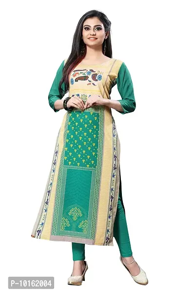 Dsk Studio Woman's Crepe 3/4 Sleeve Straight Cut Kurti_dsk117_Green