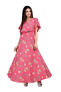 Dsk Studio Pink Crepe Floral Printed  Cape Ruffle Sleeves Anarkali Gown-thumb4