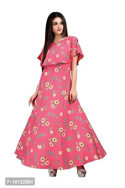 Dsk Studio Pink Crepe Floral Printed  Cape Ruffle Sleeves Anarkali Gown-thumb5