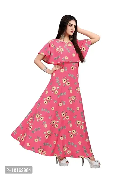 Dsk Studio Pink Crepe Floral Printed  Cape Ruffle Sleeves Anarkali Gown-thumb3