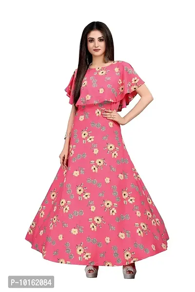 Dsk Studio Pink Crepe Floral Printed  Cape Ruffle Sleeves Anarkali Gown-thumb0