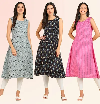 Stylish Anarkali American Crepe Stitched Kurti For Women, Pack Of 3