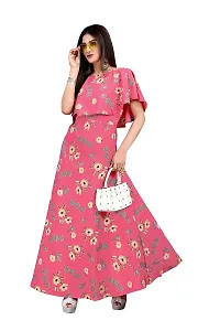 Dsk Studio Pink Crepe Floral Printed  Cape Ruffle Sleeves Anarkali Gown-thumb3