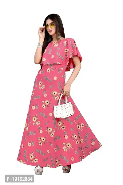 Dsk Studio Pink Crepe Floral Printed  Cape Ruffle Sleeves Anarkali Gown-thumb4