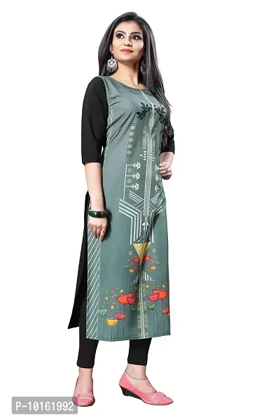 Dsk Studio Woman's Crepe 3/4 Sleeve Straight Cut Kurti_dsk119_green-thumb2