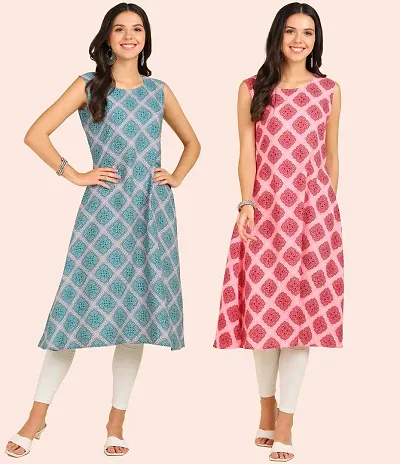 Fancy Sleeveless American Crepe Kurtis Pack