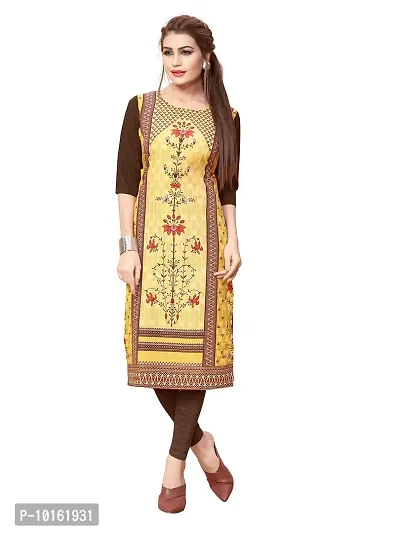 Dsk Studio Woman's Crepe 3/4 Sleeve Straight Cut Kurti_dsk088_Yellow