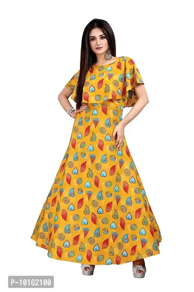 Dsk Studio Yellow Crepe Floral Printed  Cape Ruffle Sleeves Anarkali Gown