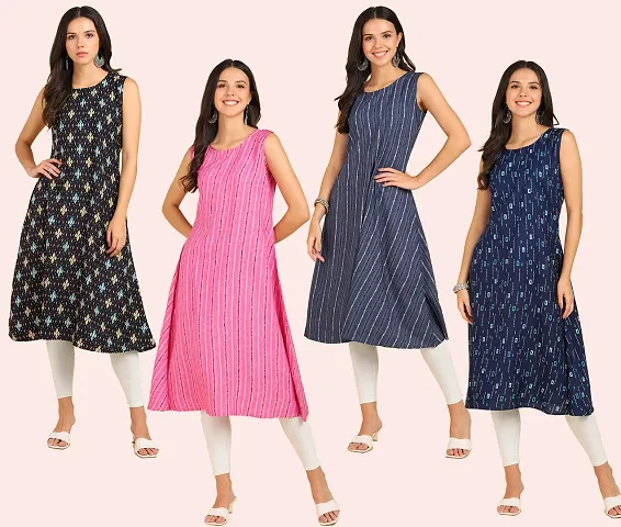 Stylish Anarkali American Crepe Stitched Kurti For Women, Pack Of 4