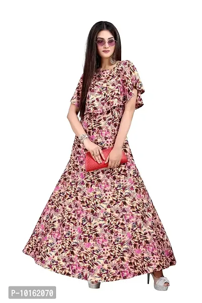 Dsk Studio Beige Crepe Floral Printed  Cape Ruffle Sleeves Anarkali Gown