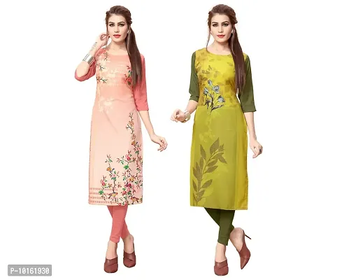 Dsk Studio Womans Crepe 3/4 Sleeve Straight Cut Kurti_com95-98_pink and Yellow-thumb0