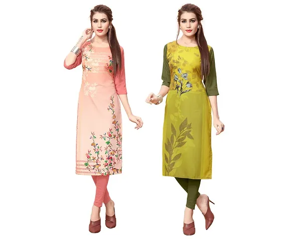 Stylish Crepe A-Line Printed Kurtis - Pack Of 2