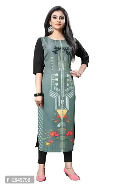 Women's Multicolored Printed Straight Cut Crepe Kurta-thumb0