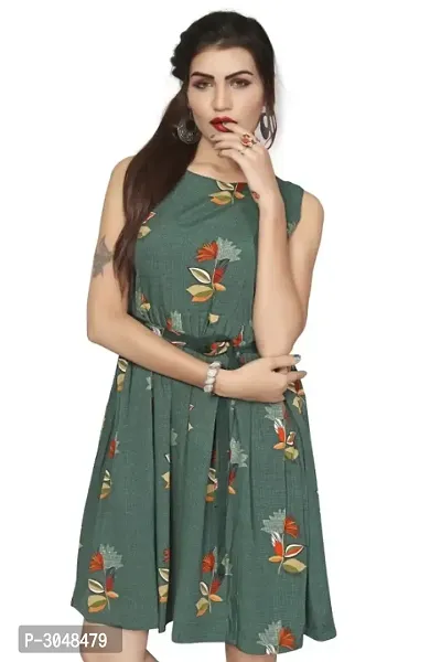 Green Crepe Printed Dresses For Women-thumb5