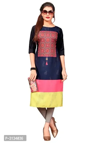 Women's Multicolor Printed Full-Stitched American Crepe Straight Kurti-thumb0