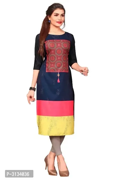 Women's Multicolor Printed Full-Stitched American Crepe Straight Kurti-thumb3