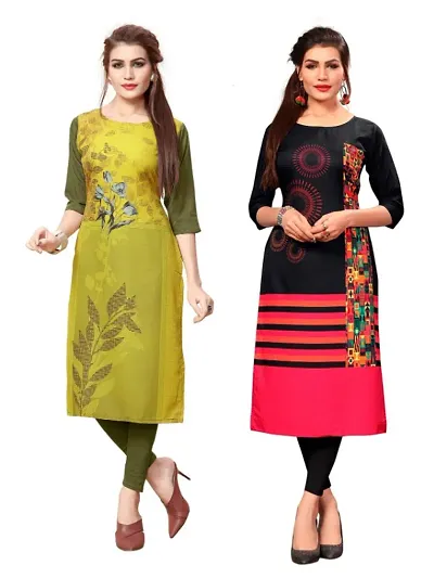 Women's Full-Stitched Crepe Straight Kurti (Combo Pack Of 2)