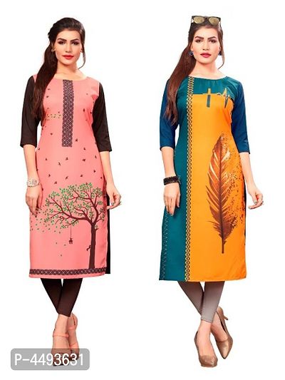 Women's Printed Full-Stitched Crepe Straight Kurti (Combo Pack Of 2)-thumb0