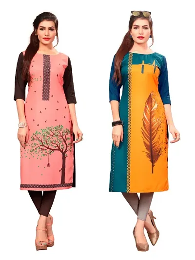 Crepe Printed Straight Kurta Pack of 2