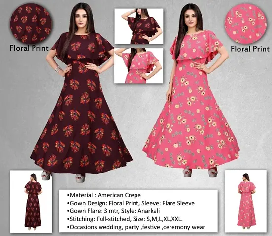 Party Wear Crepe Printed Ethnic Gowns