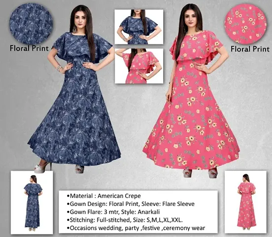 Party Wear Crepe Printed Ethnic Gowns