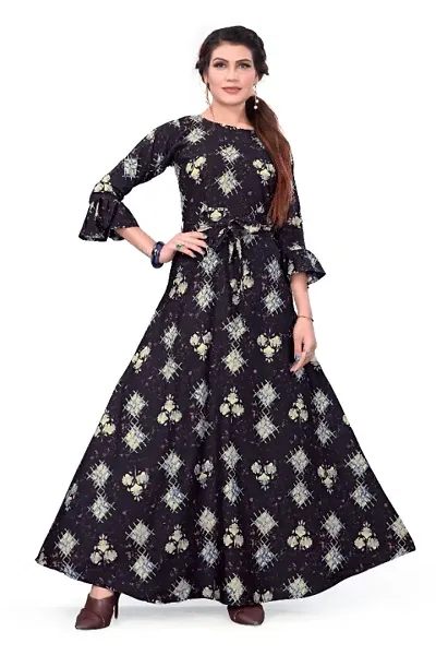 Women's Printed Full-Stitched Crepe  Anarkali Kurti