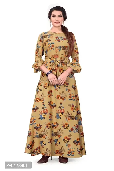 Beige Crepe Digital Printed Kurtas For Women