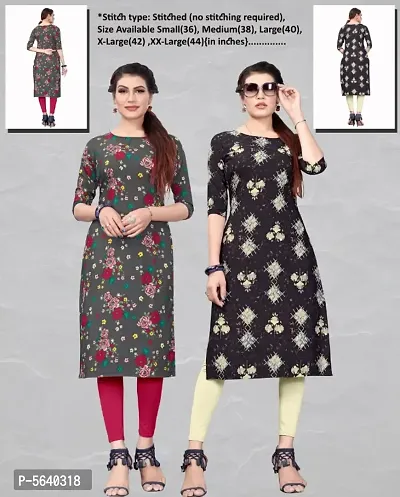Women's Printed Full-Stitched Crepe Straight Kurti (Combo Pack Of 2)-thumb0