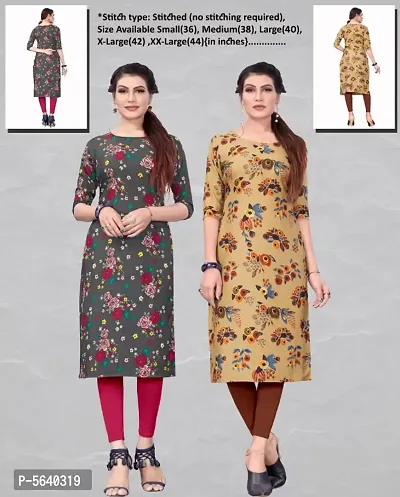 Women's Printed Full-Stitched Crepe Straight Kurti (Combo Pack Of 2)