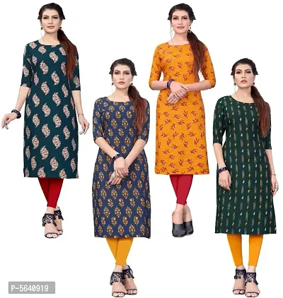 Womens Printed Full-Stitched Crepe Straight Kurti (Combo Pack Of 4)