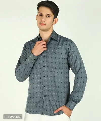 Classic Cotton Printed Casual Shirts for Men(Grey)