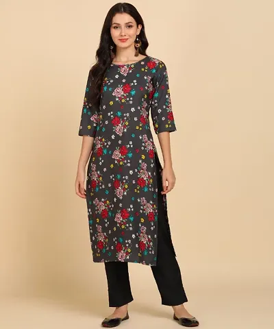 Fancy Printed Crepe Straight Kurtis With Bottom Set