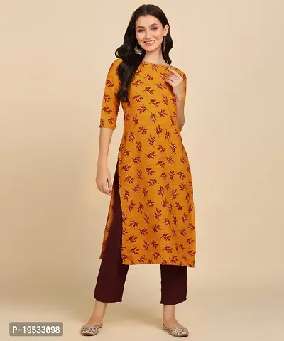 Women's Crepe Long Straight Printed Kurta with Pant