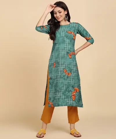 Fancy Printed Crepe Straight Kurtis With Bottom Set