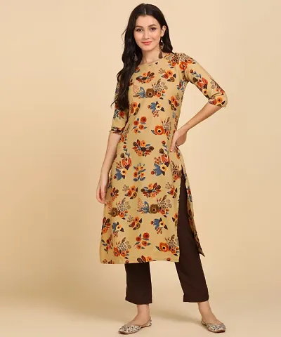 Fancy Printed Crepe Straight Kurtis With Bottom Set