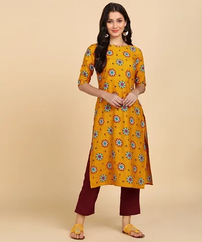 Kurti Pant Set for Women - Crepe Long Straight Kurta with Pant