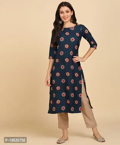 Womens Crepe Long Straight Printed Kurta with Pant