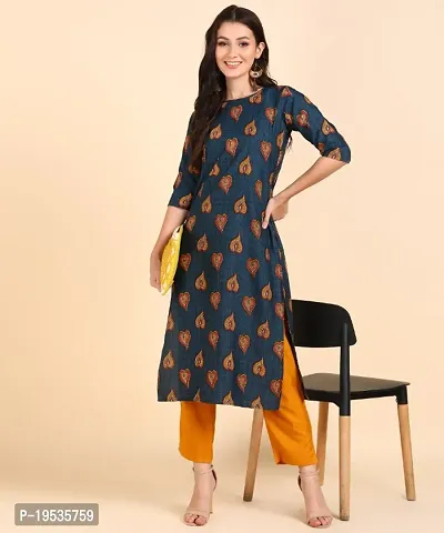 Womens Crepe Long Straight Printed Kurta with Pant-thumb0