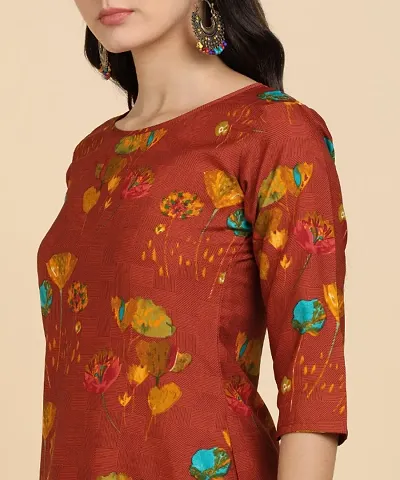 Fancy Printed Crepe Straight Kurtis With Bottom Set