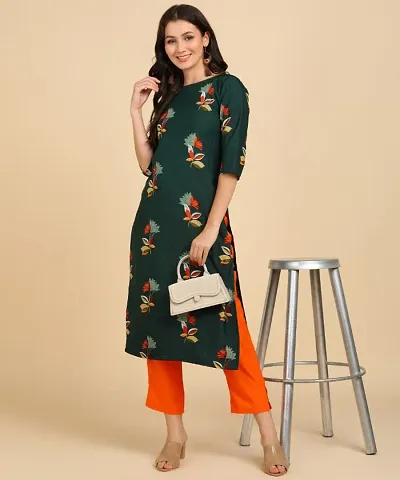 Fancy Printed Crepe Straight Kurtis With Bottom Set