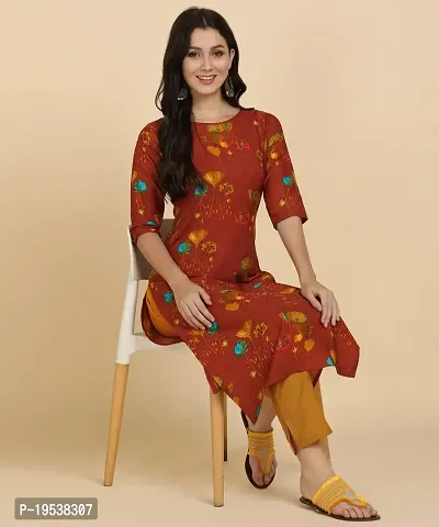 Womens Crepe Long Straight Printed Kurta with Pant-thumb4