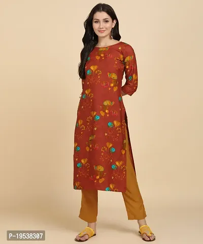 Womens Crepe Long Straight Printed Kurta with Pant-thumb5