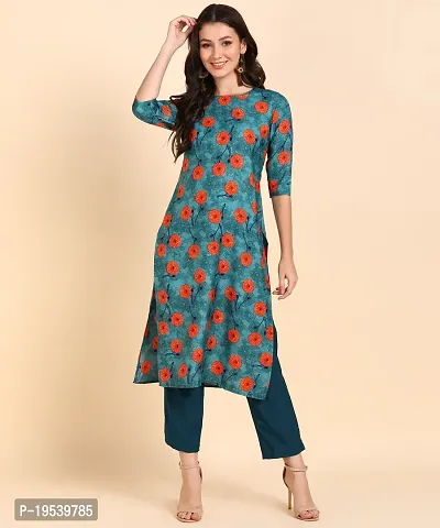 Womens Crepe Long Straight Printed Kurta with Pant