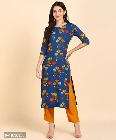 Kurti Pant Set for Women - Crepe Long Straight Printed Kurta with Pant-thumb0